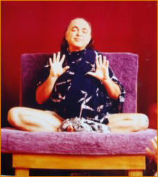 Adi Da exhibiting hand mudras, 1992