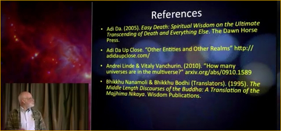 The Adi Da Up Close site being cited in a talk at a recent Religion 
                        and Transhumanism Conference