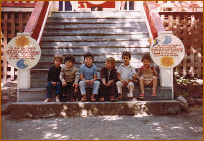 Sitting on the school steps