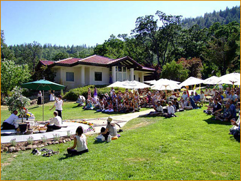 Devotees on the lawn in front of Seventh Gate: Bright Behind Me is behind them, and Seventh Gate is to the left (not in picture)
