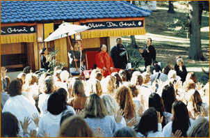 Adi Da in front of Paduka Mandir in 1995