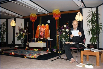 Presentation for devotees in Land Bridge Pavilion