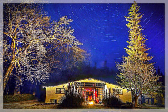 Open shutter photograph of Ordeal Bath Lodge at The Mountain Of Attention, January 1, 2014 - photo copyright Ruy Carpenter.