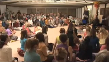 Adi Da talking to devotees in Land Bridge Pavilion, 2005